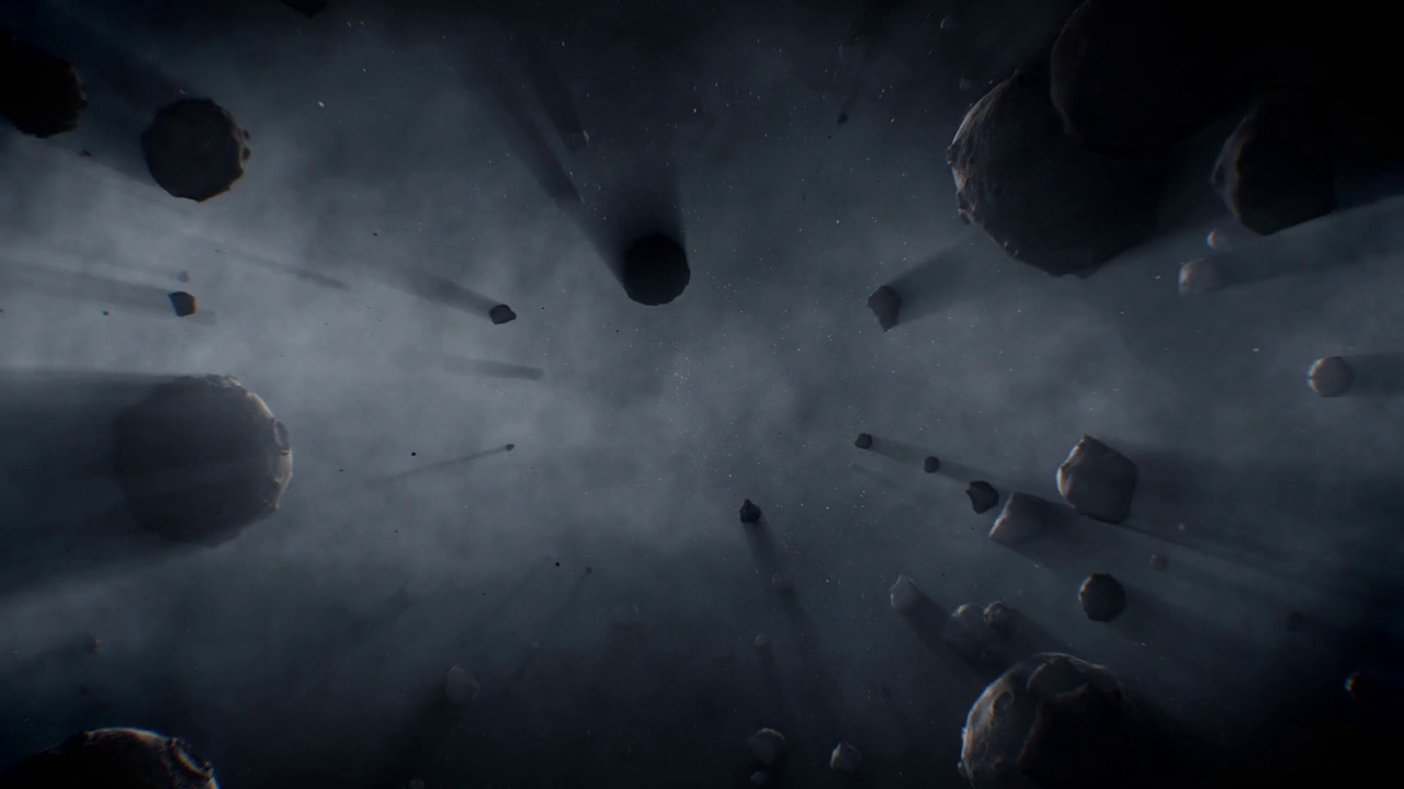 三维动画移动灰色小行星在黑暗中与亮度视频下载