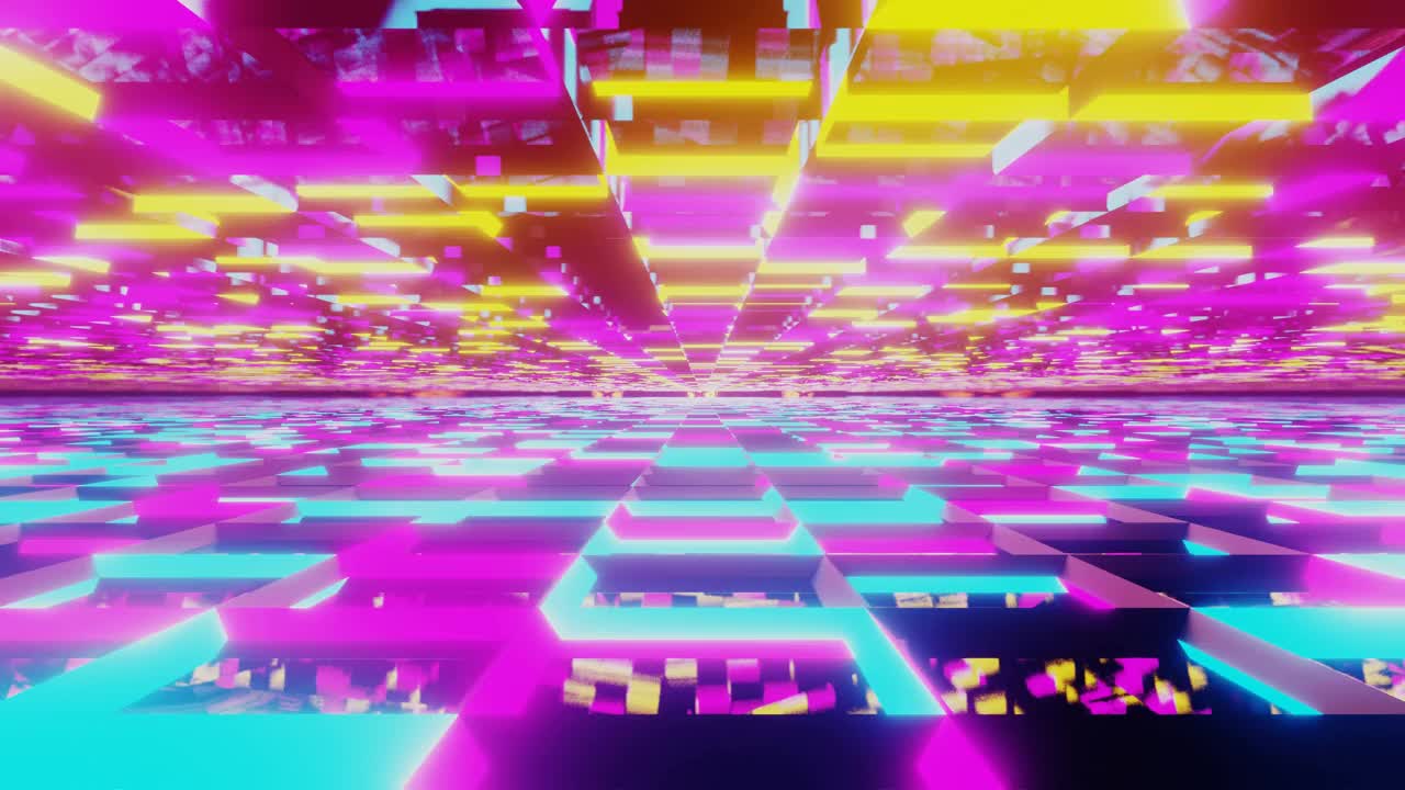 霓虹灯循环动画背景的复古蒸汽波空间站科幻隧道视频下载