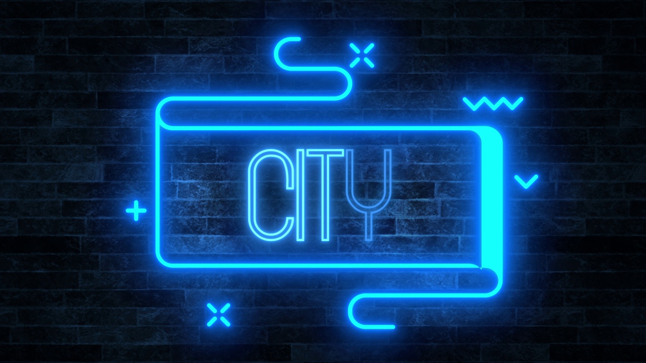 霓虹灯概念，城市文本，循环动画视频素材