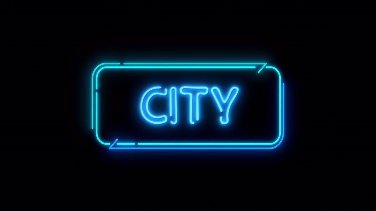 霓虹灯城市文本，循环Alpha动画概念视频素材