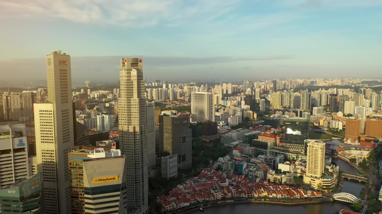 2020-01-02新加坡。鸟瞰新加坡城市天际线的4k视频。中央区日出。视频下载
