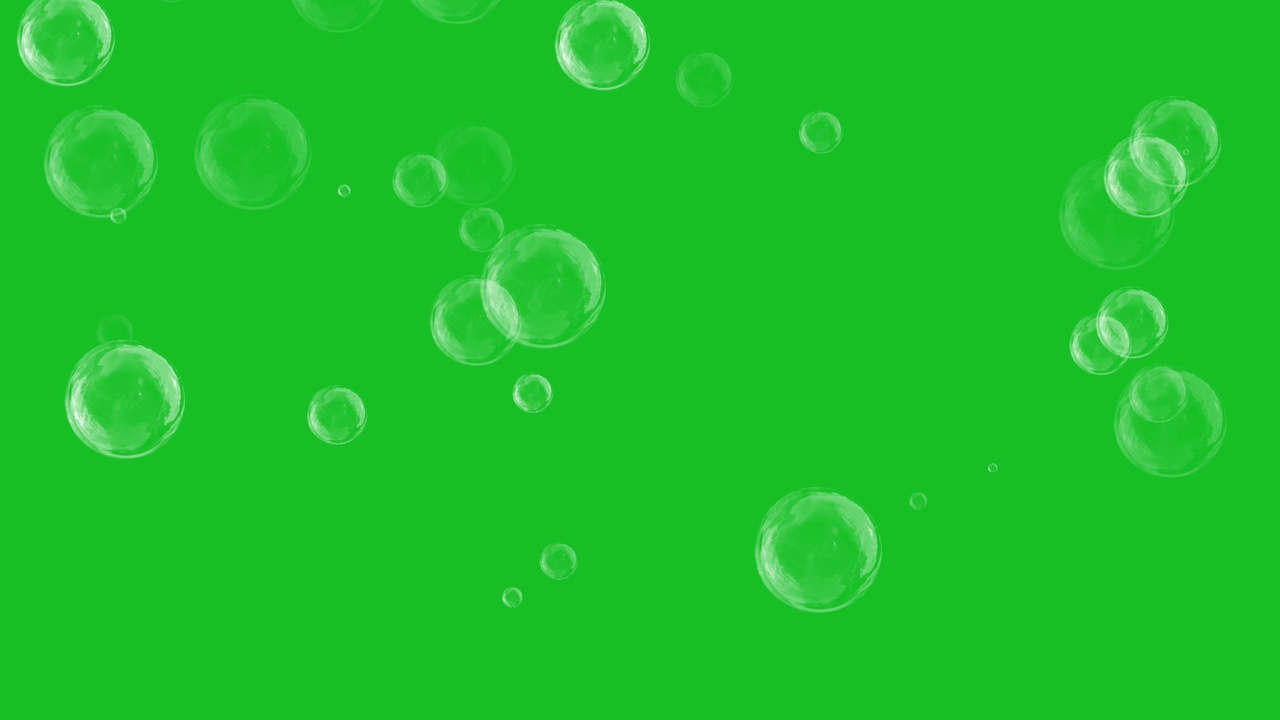 肥皂泡在绿色屏幕上飞行的背景运动图形效果。视频下载