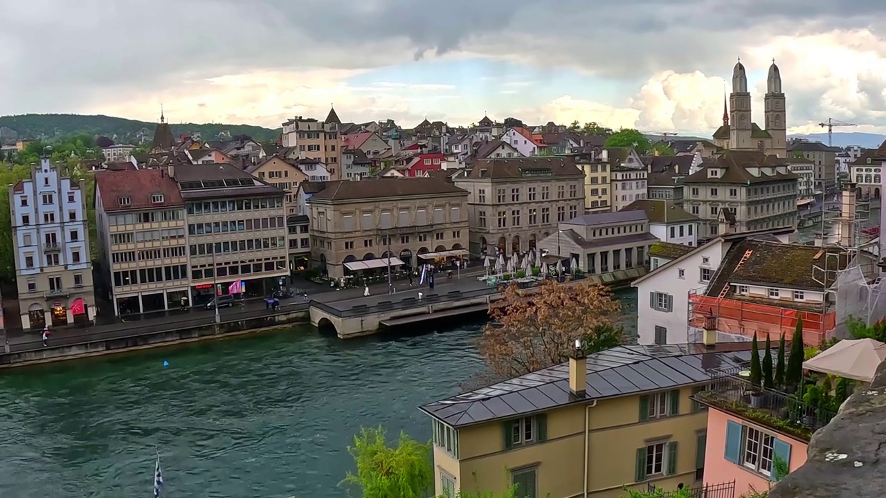 瑞士苏黎世市中心和利马特河视频素材