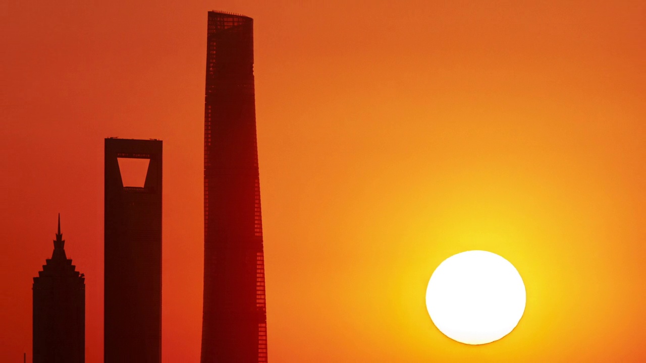 上海日出时的天际线，延时拍摄。视频下载