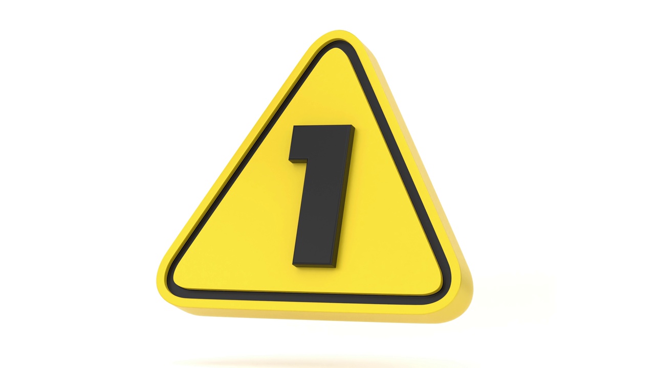 数字1的三维黄色三角形警告标志视频素材
