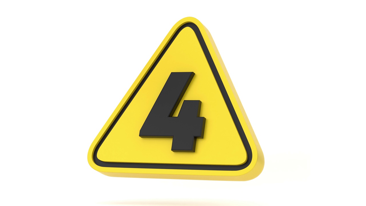3D黄色三角形4号警告标志视频素材