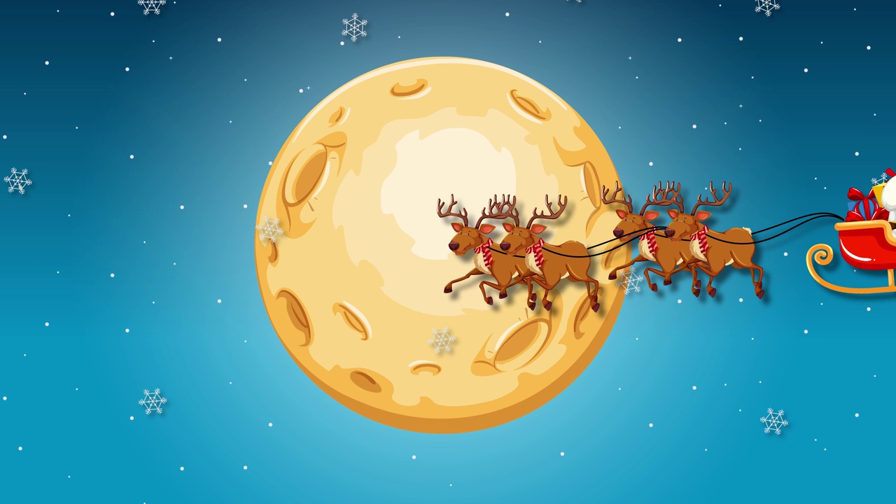 圣诞老人乘坐雪橇和驯鹿一起度过满月视频下载