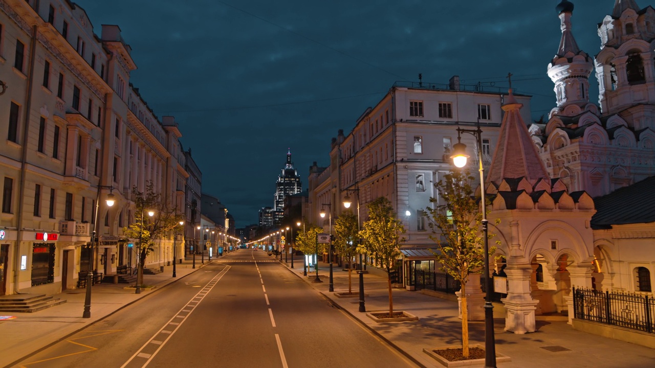 摩天大楼鸟瞰图莫斯科夜城视频下载