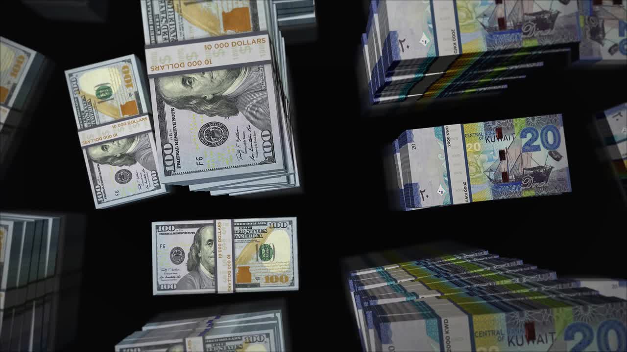 美元和科威特第纳尔货币兑换循环动画视频素材