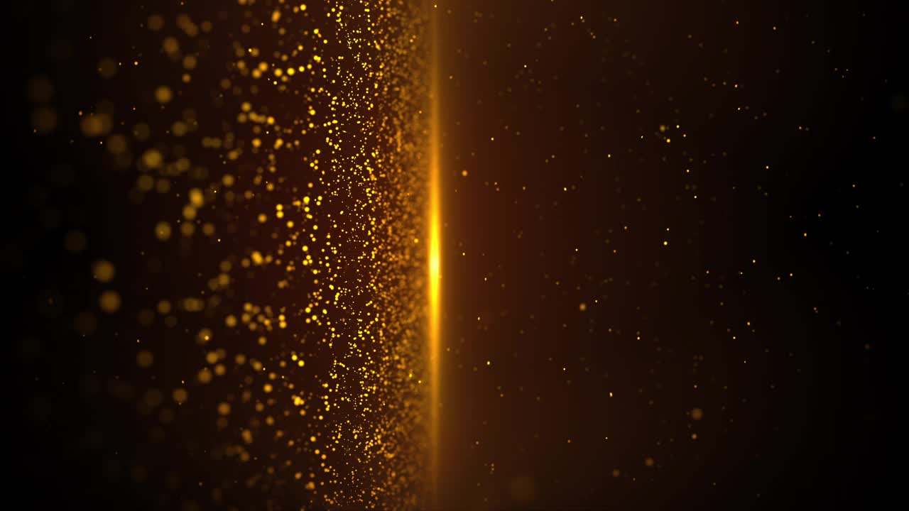 金色粒子抽象背景与闪亮的金色耀斑粒子星尘。视频下载