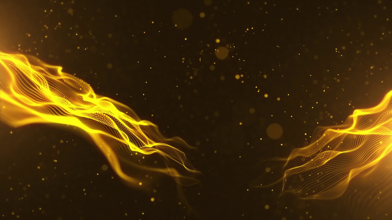 金色粒子波和光抽象的背景与闪亮的粒子星尘埃耀斑。视频下载