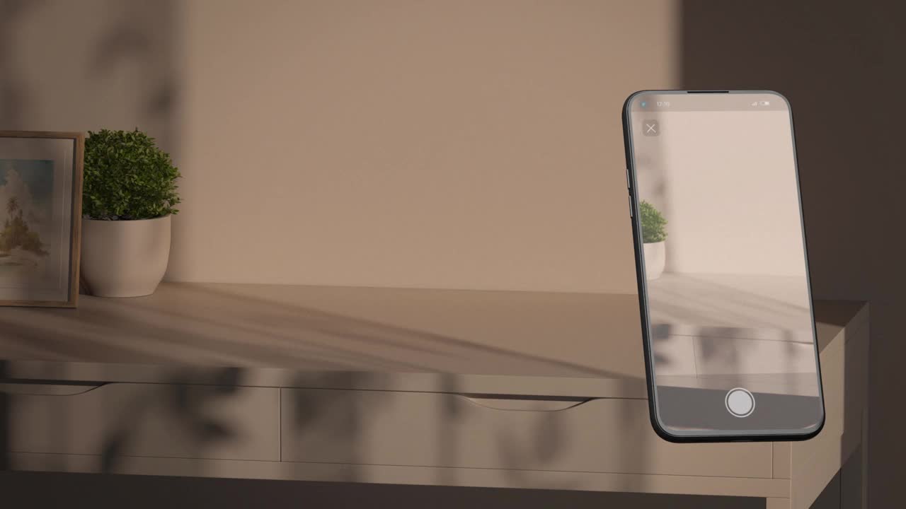 白色马克杯全息图站在桌上电话显示增强现实视频下载