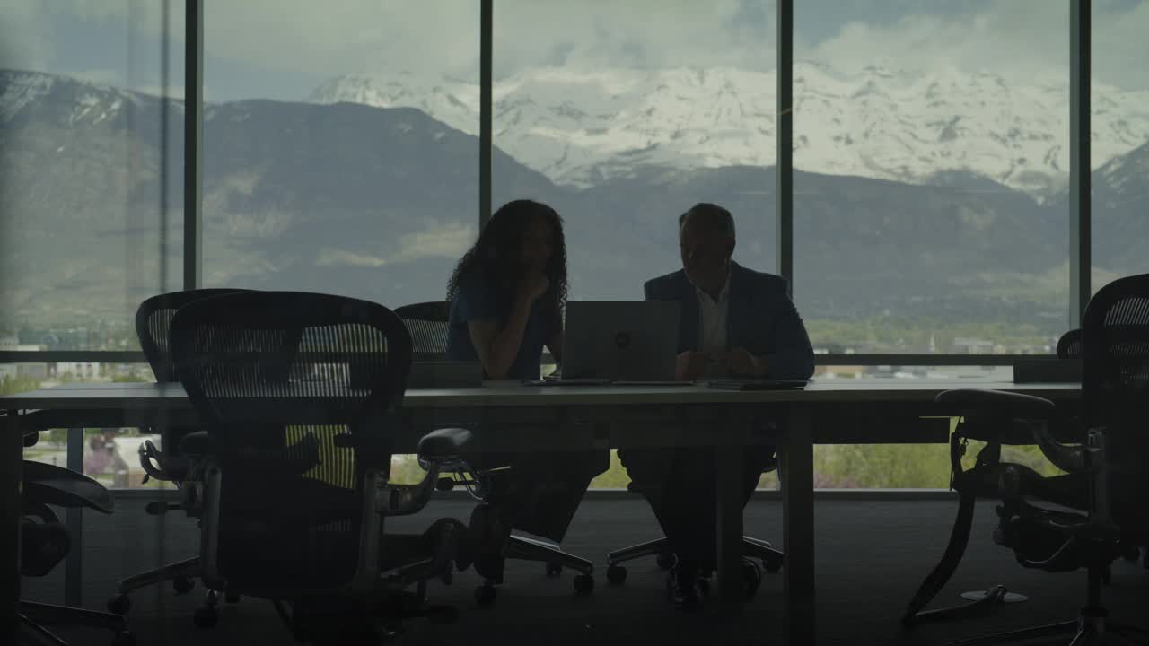 商务人士在会议室视频聊天的剪影/美国犹他州普莱森特格罗夫视频下载