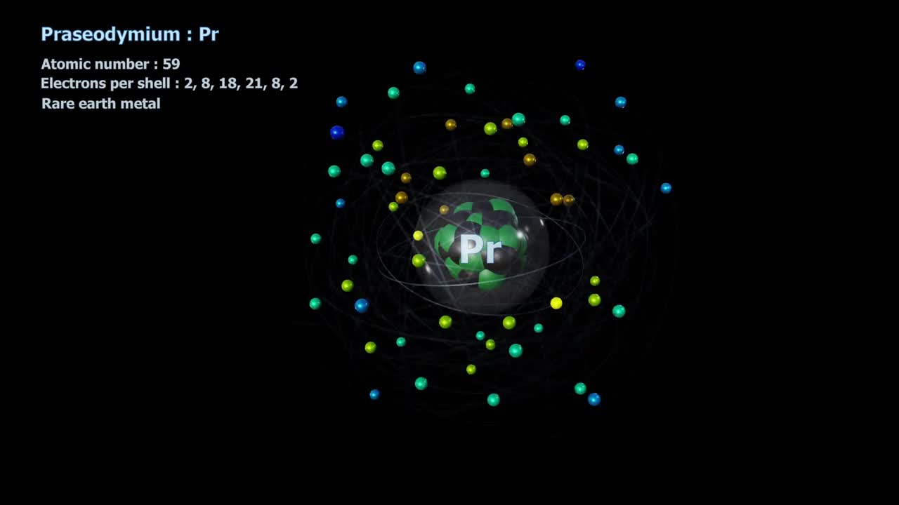 有59个电子在黑色轨道上无限旋转的镨原子视频下载