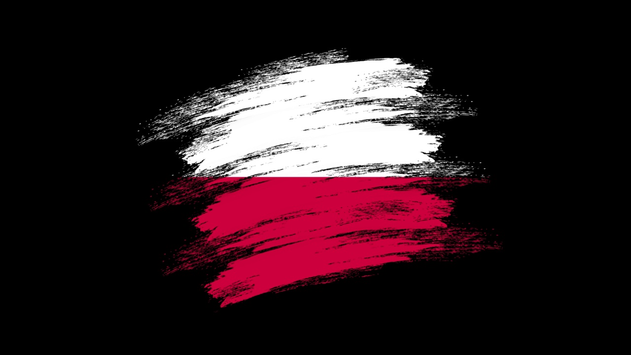 4K油漆刷波兰国旗与Alpha通道。挥舞着刷过的波兰旗帜。透明背景纹理织物图案高细节。视频下载
