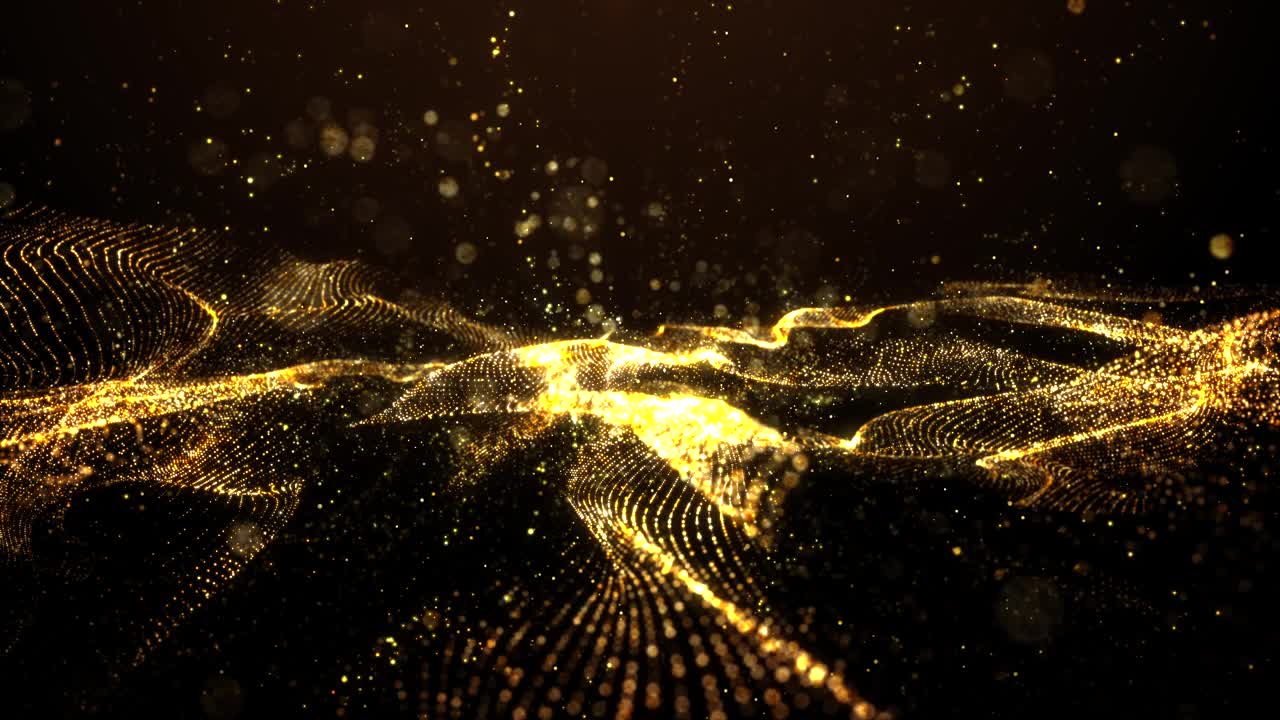 美丽的金色粒子波和光抽象的背景。视频下载