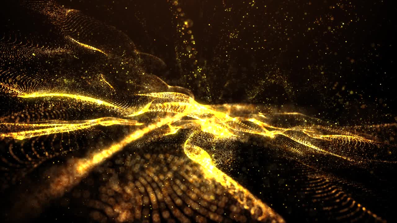 美丽的金色粒子波和光抽象的背景。视频下载