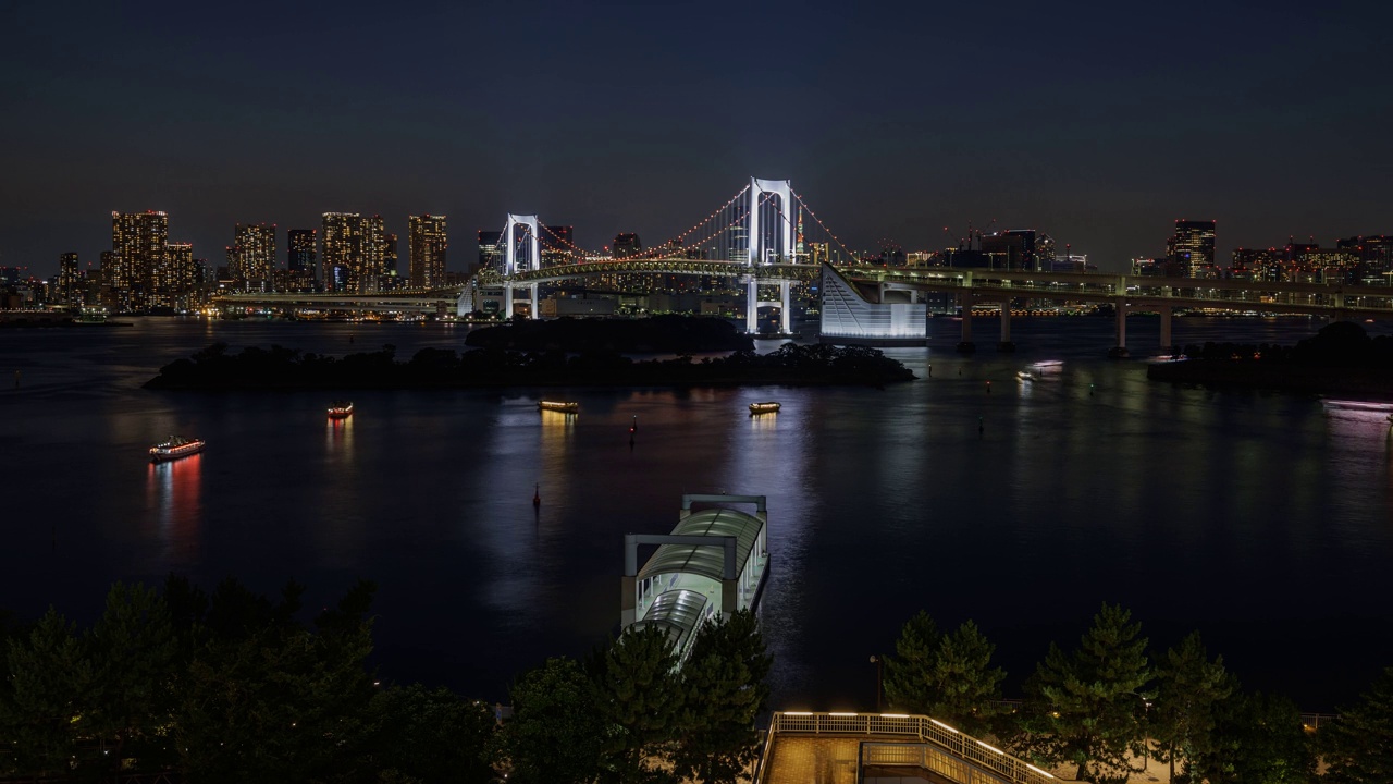 东京市景与船只，延时拍摄，4K视频下载