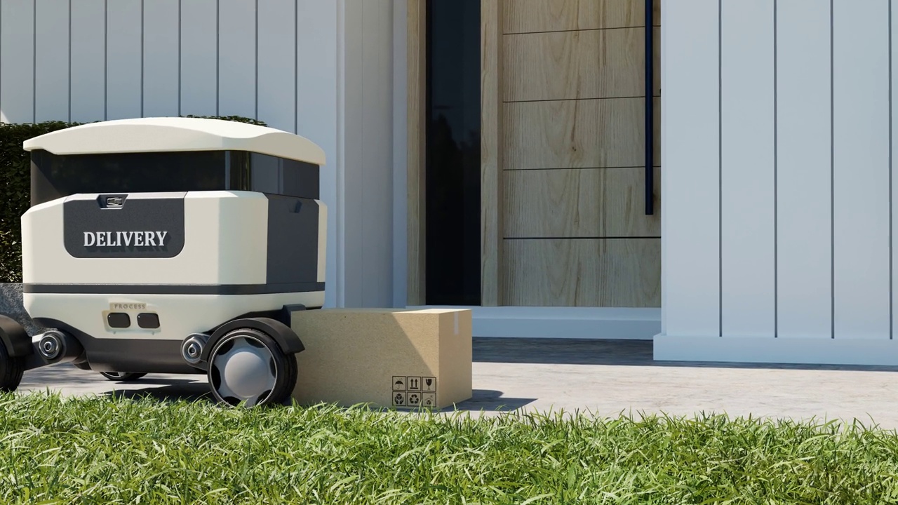 送餐机器人正驾驶着外卖迅速送到家门口。视频下载