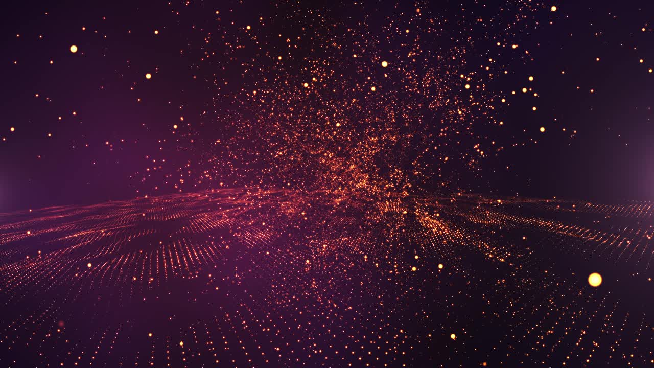 美丽的金色和紫色的星系粒子波与光抽象的背景。视频下载
