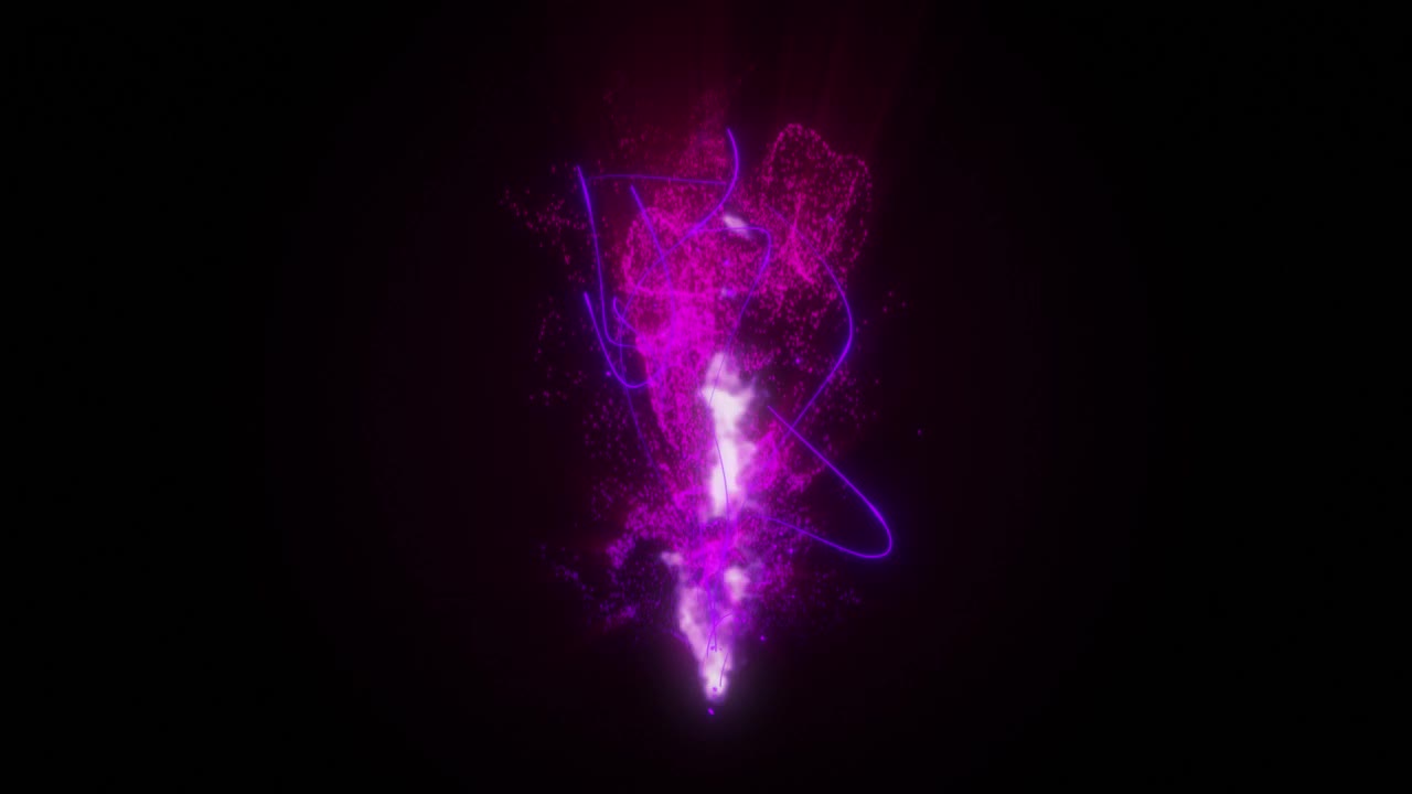 发光粒子的神奇流体动画。粒子轨迹。抽象的霓虹灯明亮的火焰闪烁和漩涡，3D动画。无缝循环4k视频。屏保视频动画视频素材