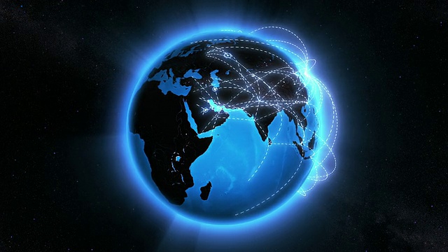 世界与城市灯光相连。蓝色的。Loopable视频下载