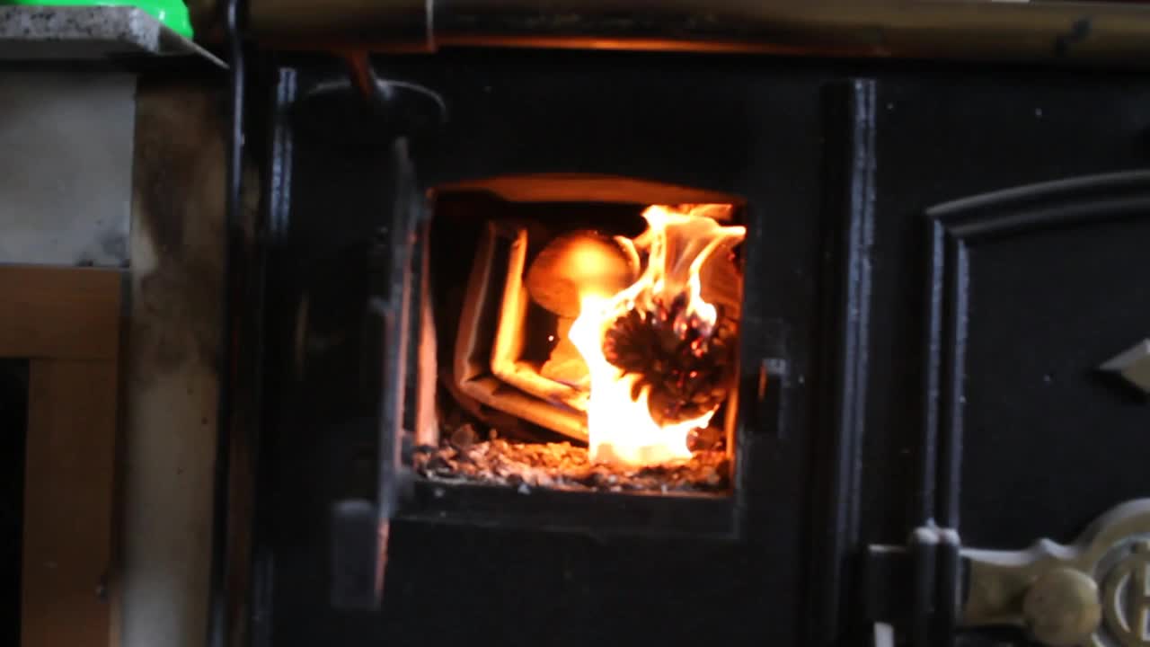 柴炉里正燃着火视频素材