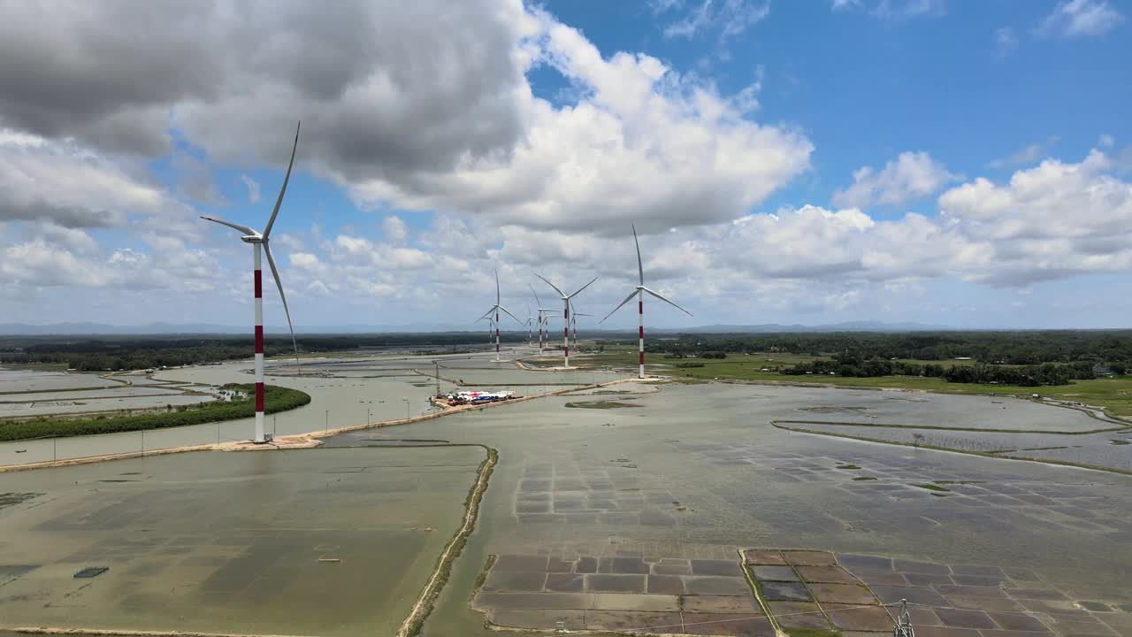 从空中俯瞰风车风力涡轮机。收集风能。风力发电背景视频素材