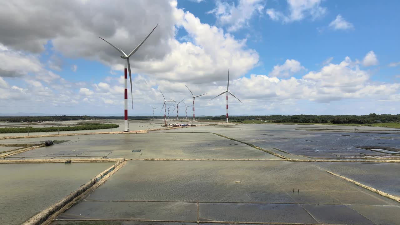 风力发电厂鸟瞰图。可再生能源革命:风力发电视频素材