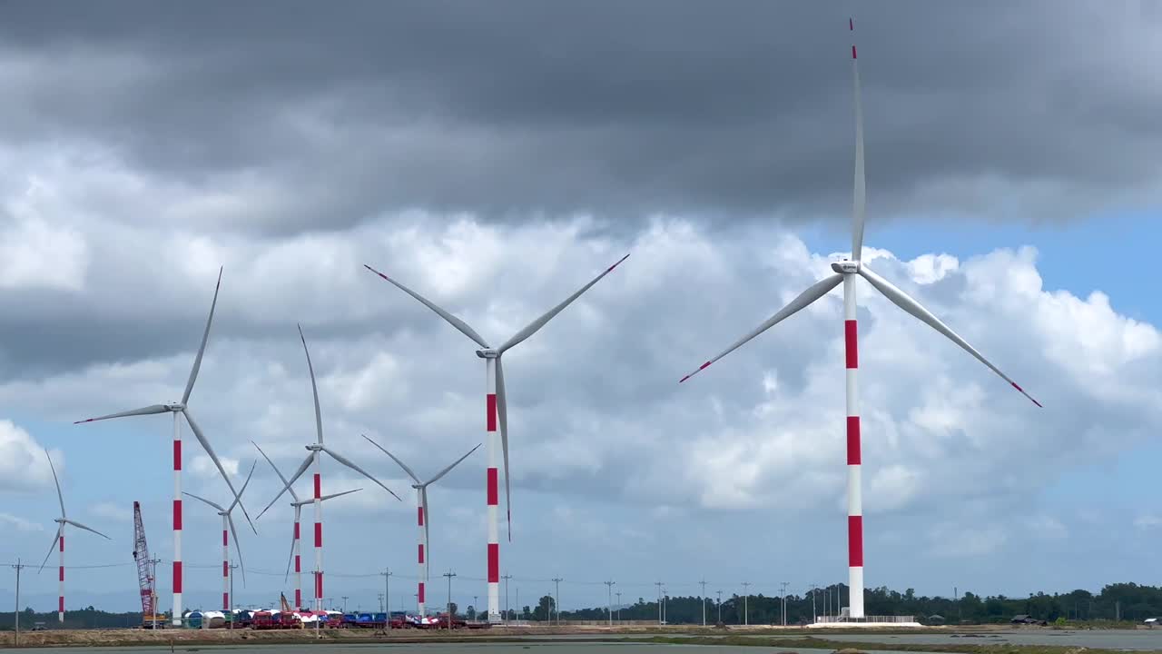 风力涡轮机项目。可再生能源和可持续发电背景。视频下载