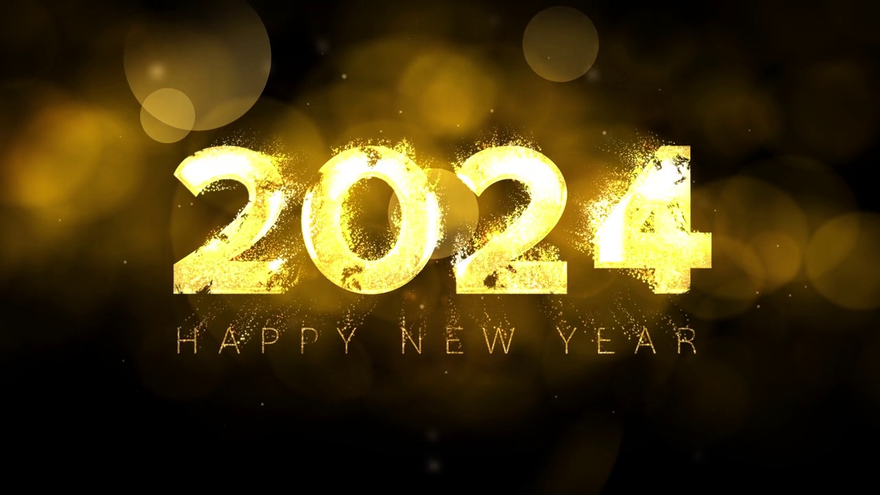 新年快乐2024金色粒子散景黑色背景新年决议概念。视频下载