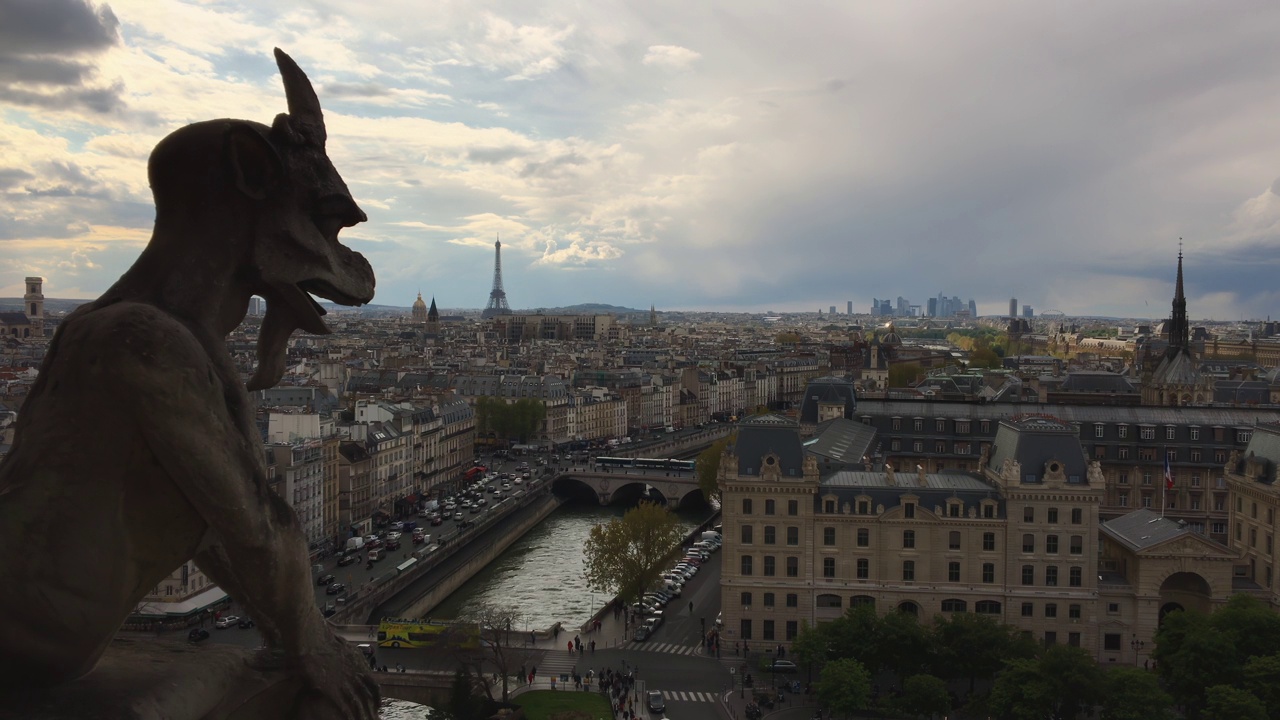 巴黎圣母院全景巴黎市景视频下载