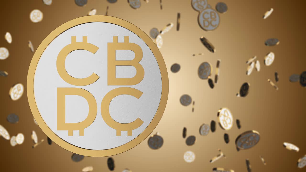 CBDC硬币旋转与硬币落在背景视频下载
