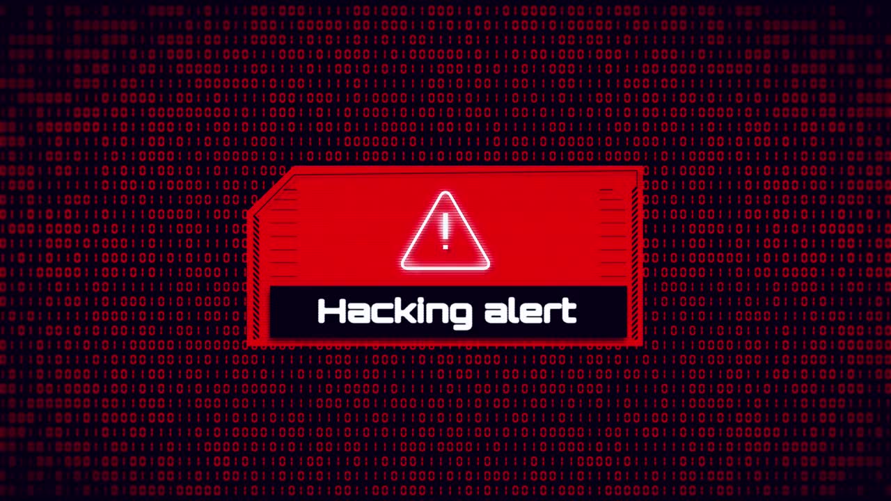 注意暗红色背景上的危险符号。计算机病毒。系统攻击视频素材