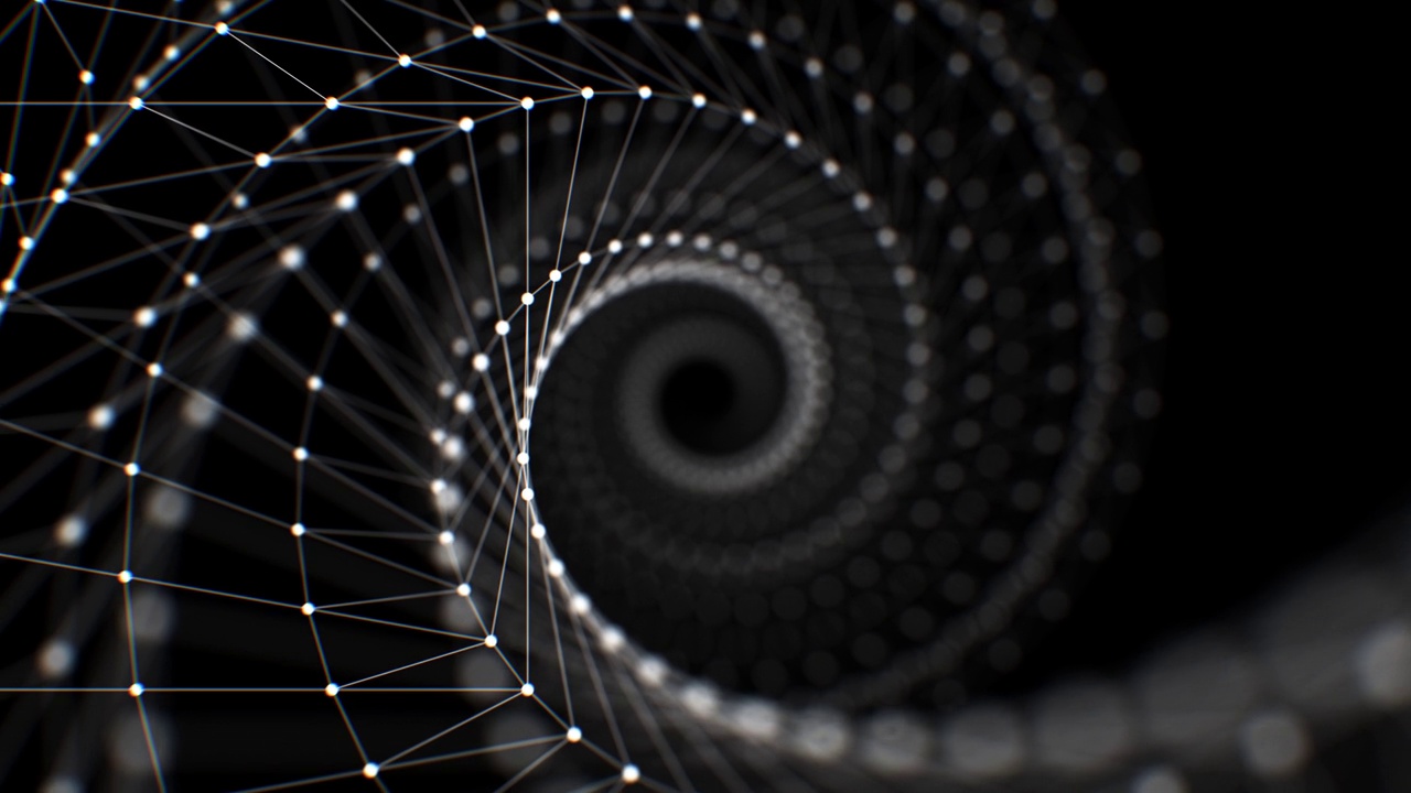 网络螺旋移动通过无缝3d动画。白色网格螺旋结构线和点可循环的抽象背景。技术概念视频下载