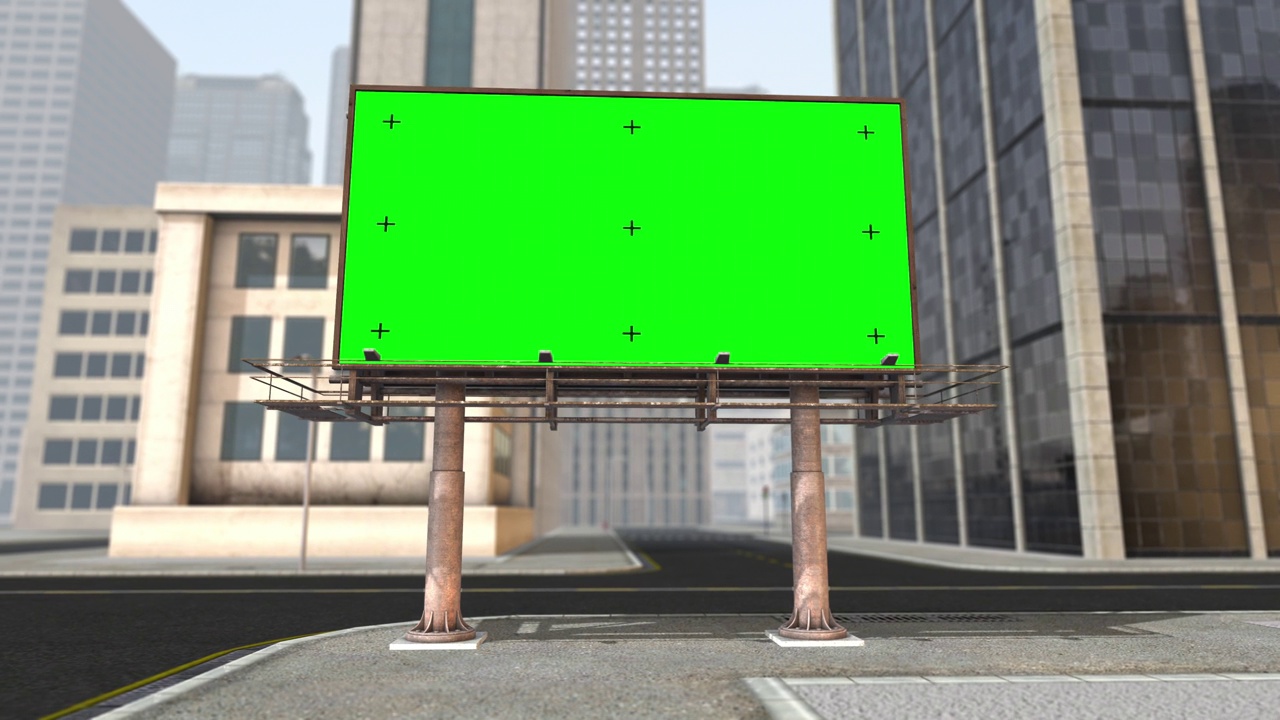 带有绿色屏幕和色度键跟踪标记的广告牌视频下载