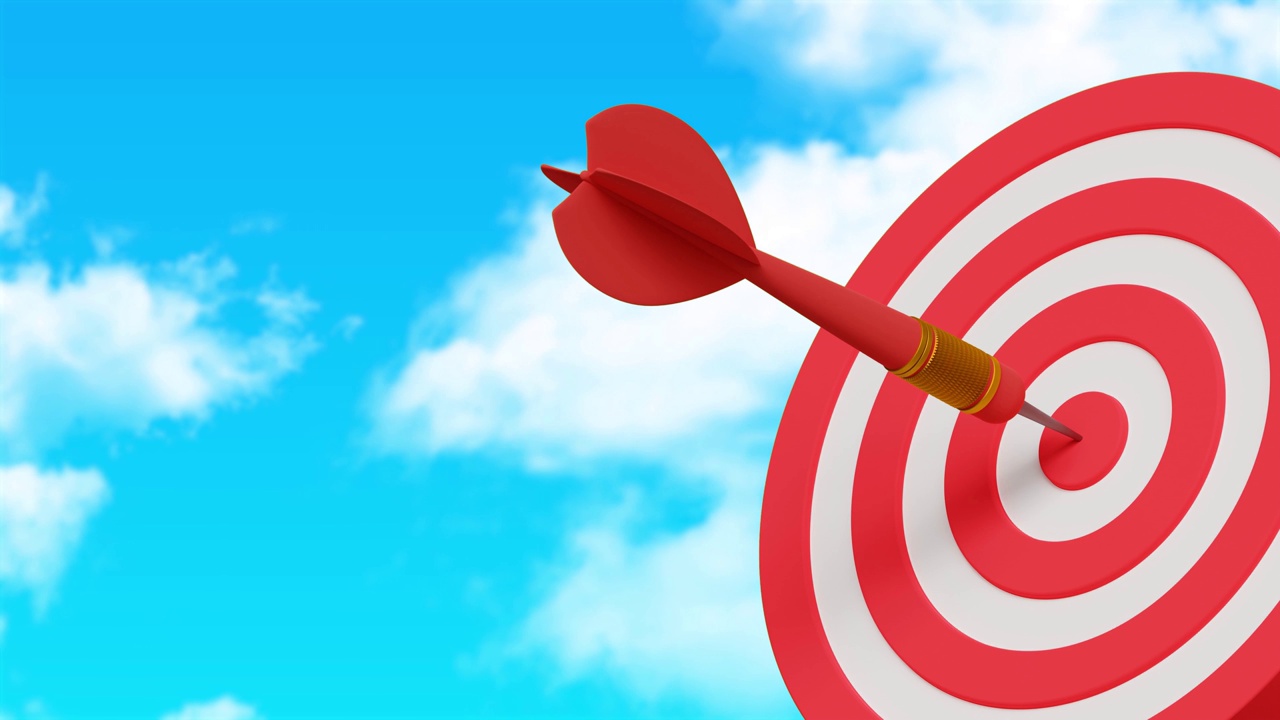 红色圆形目标的三维动画，箭头表示正确设定目标的概念。企业营销的挑战视频素材