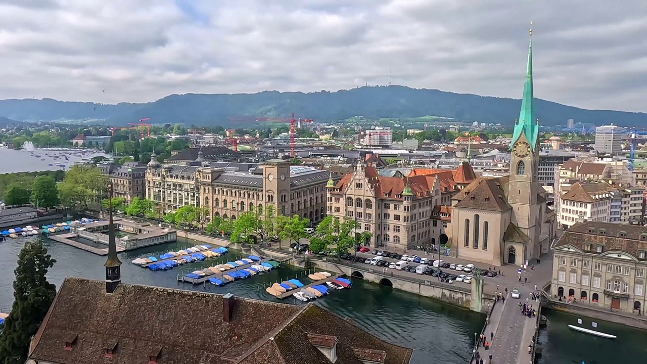 瑞士苏黎世市历史中心的美丽景色视频素材