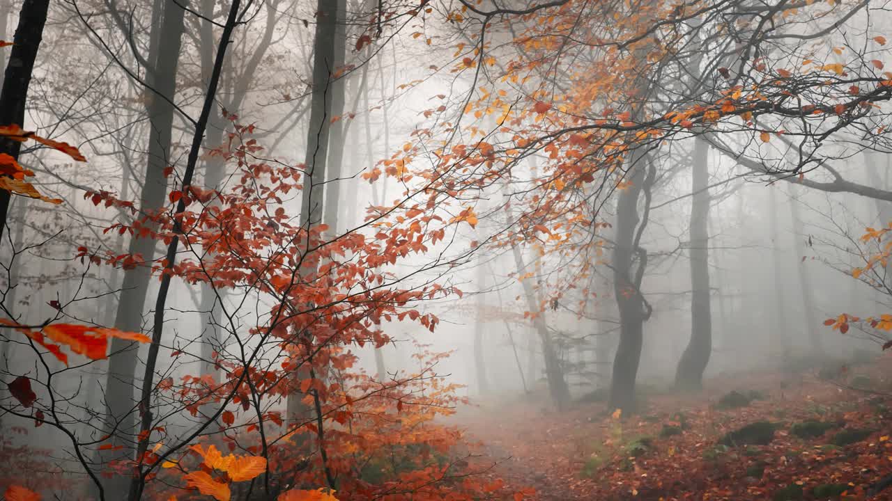 秋天有雾的林地视频下载