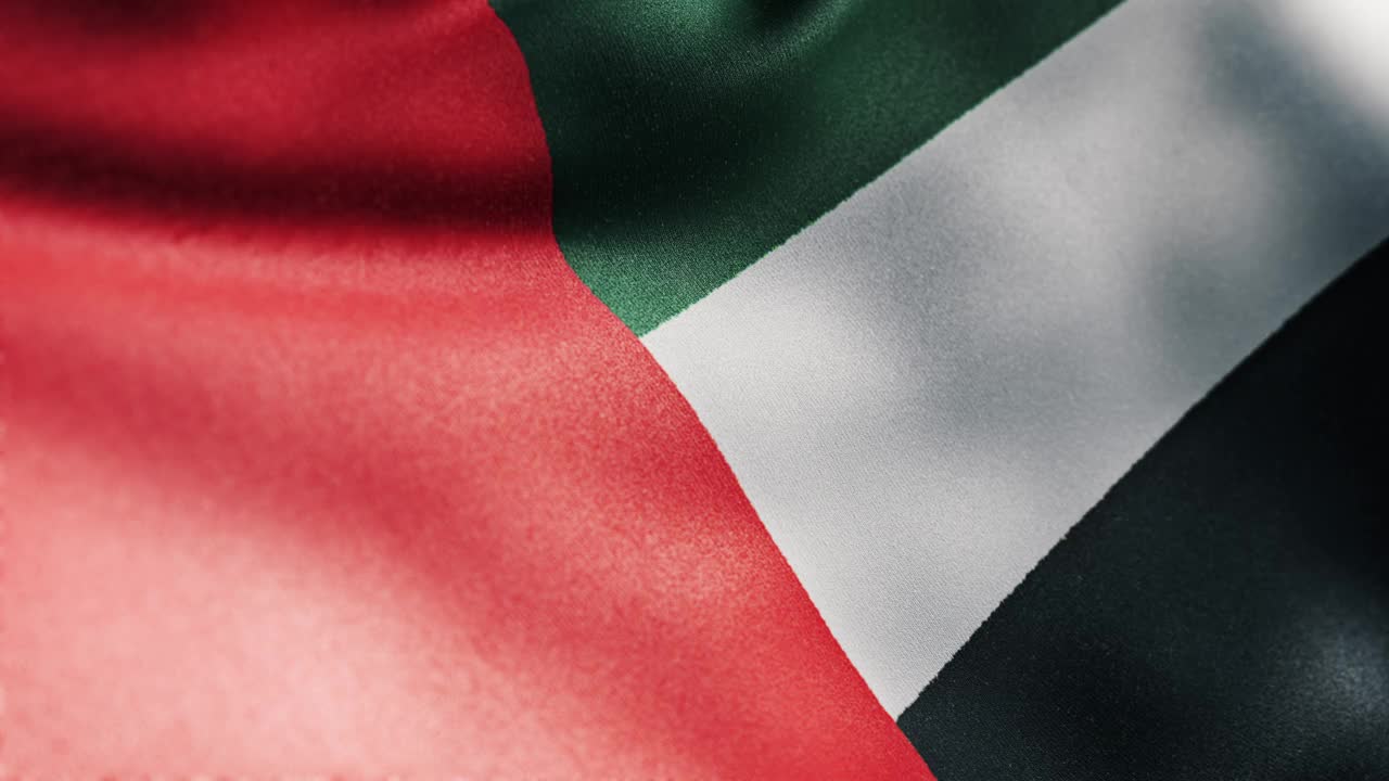 挥舞着阿拉伯联合酋长国国旗的慢动作。三维渲染视频下载