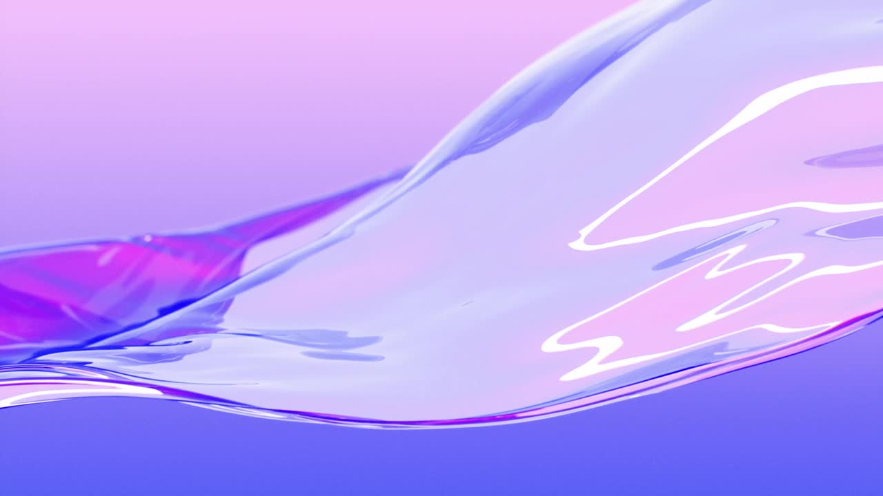 抽象波浪紫色渐变背景无缝慢动作。美丽的环形波浪未来的塑料表面3d动画。液体玻璃布移动视频下载