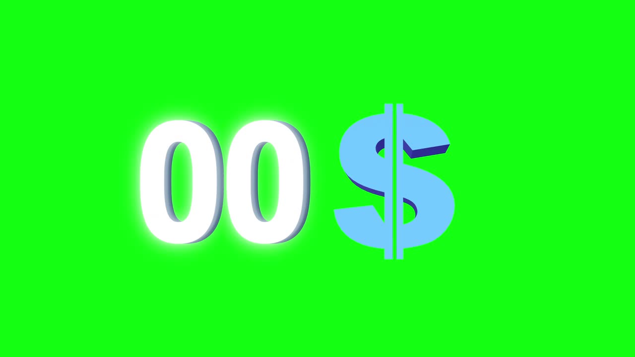 美元增长动画数字计数器，计数快与图标钱hud技术绿色背景视频下载