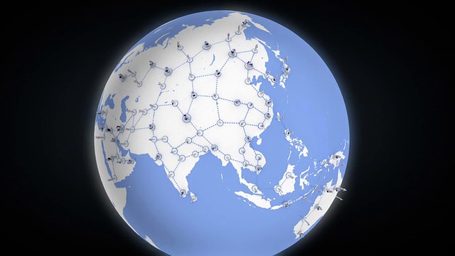 世界网络。欧亚两洲。蓝色的。白色背景。视频素材