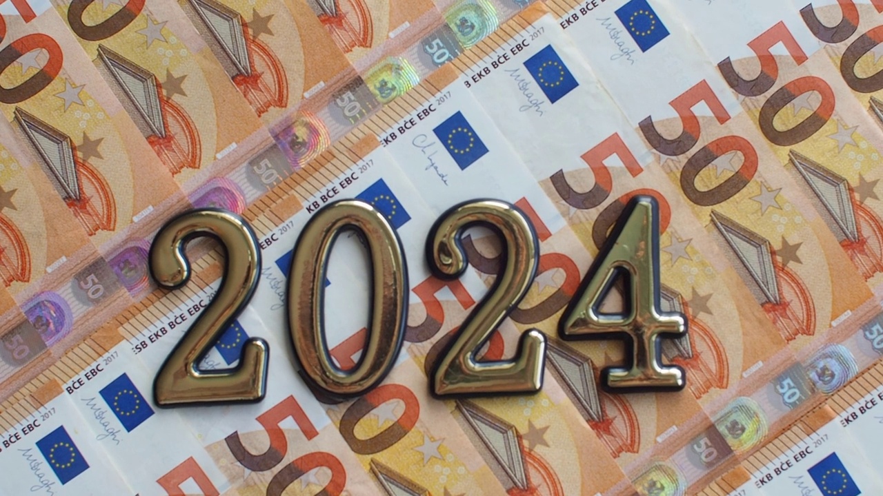 50欧元纸币和2024的背景视频下载