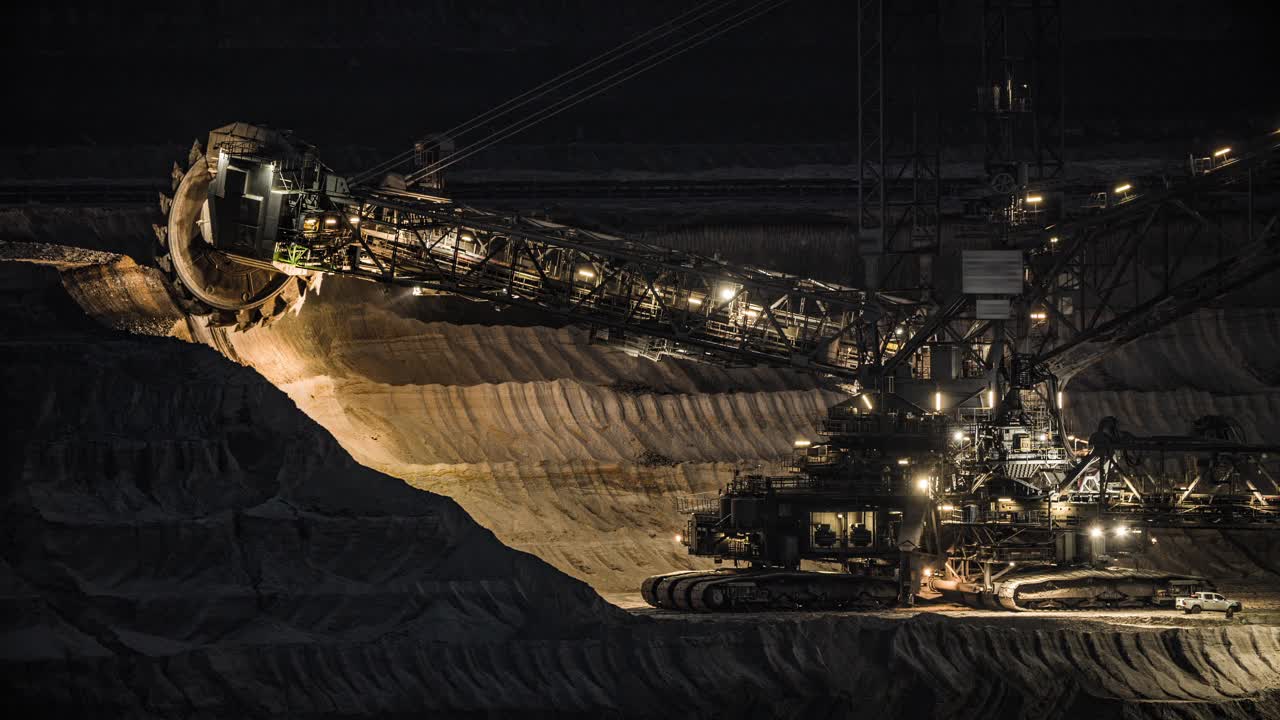 褐煤(褐煤)矿山的大型斗轮挖掘机视频素材