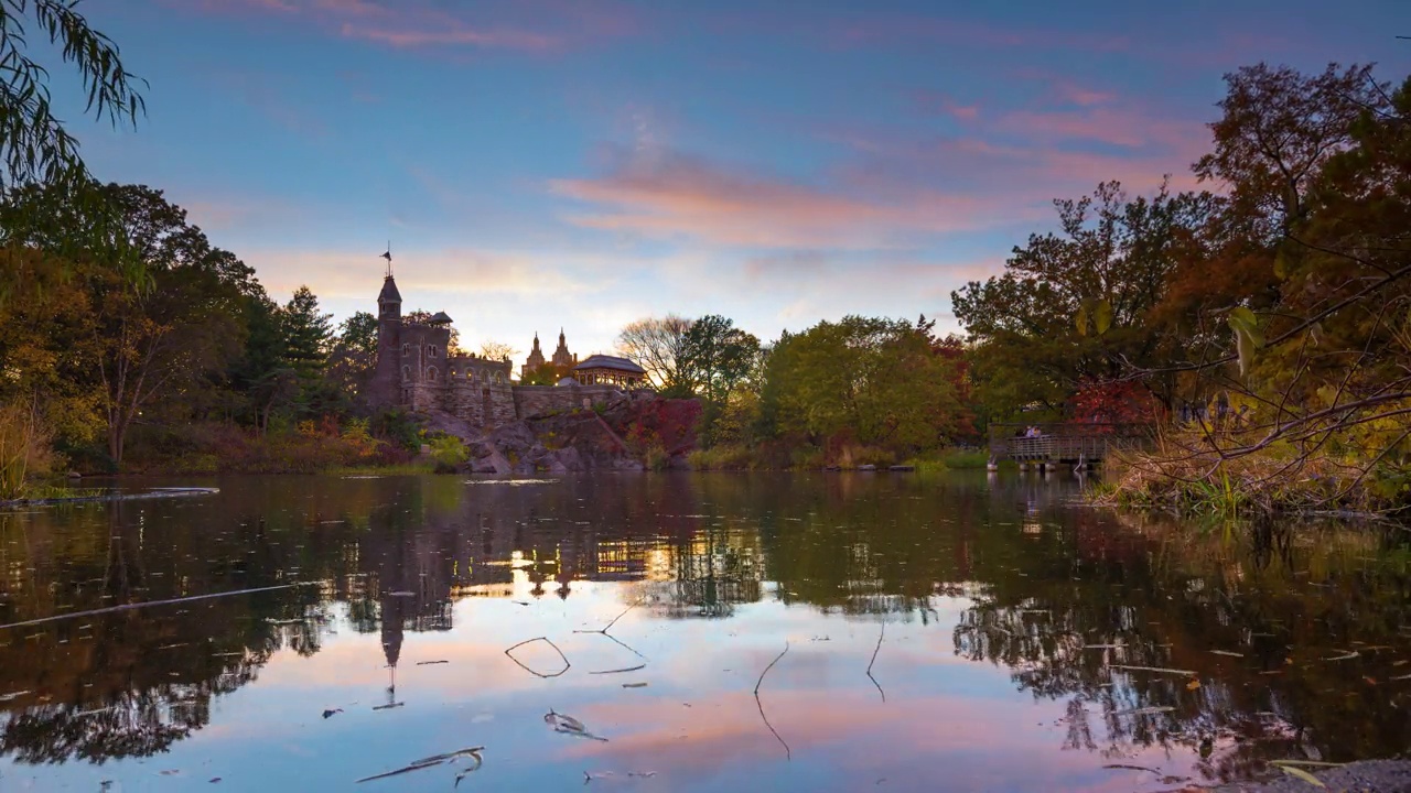 纽约中央公园，秋天的美景城堡视频下载