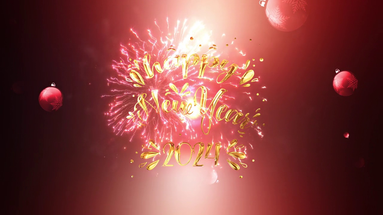 新年倒计时十秒2024金光闪耀文字与烟花电影标题新年主题抽象背景为冬季圣诞节。视频素材