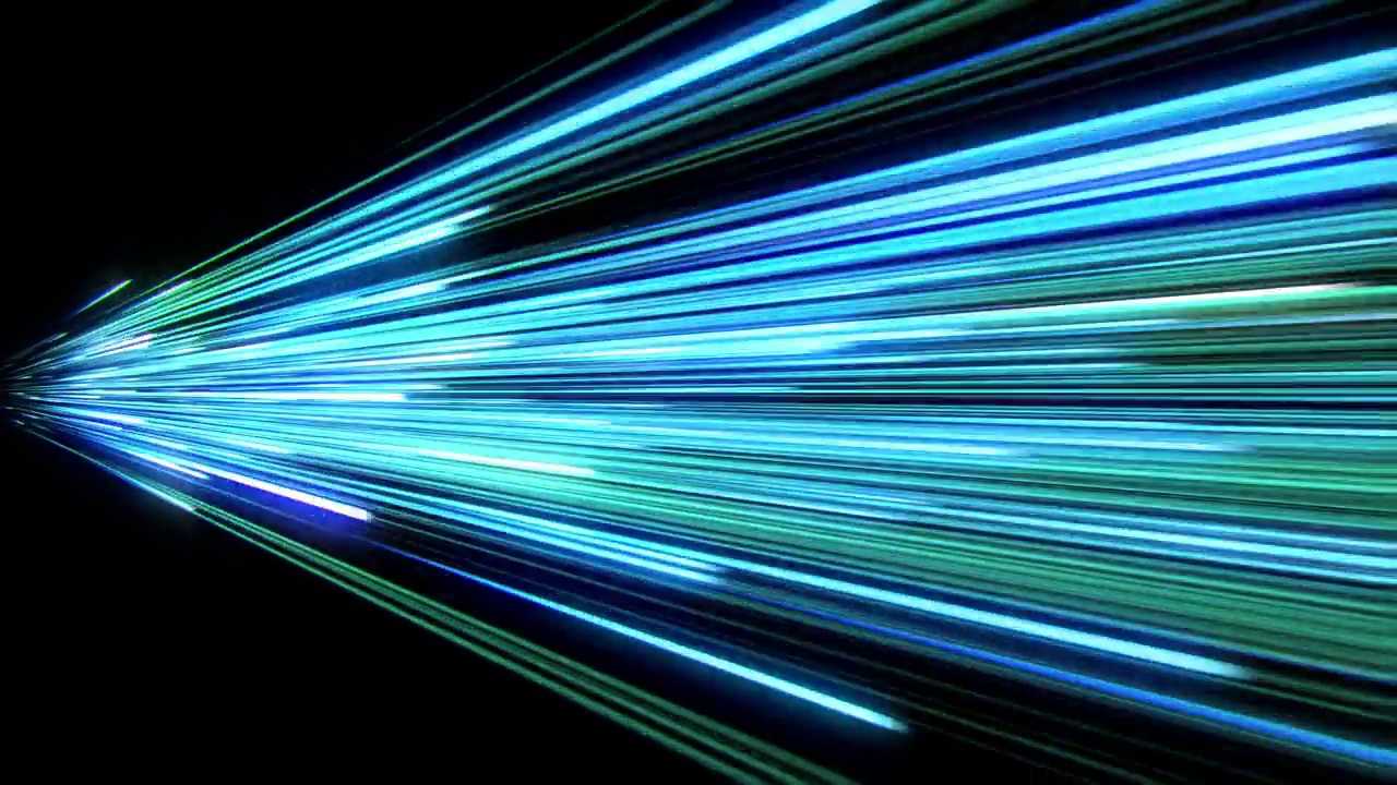 数字信息流插图未来的高速技术无缝。明亮的蓝绿色轨迹飞行极快的霓虹线背景循环3d动画。抽象的互联网概念视频素材