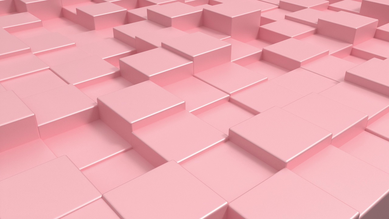 抽象运动粉红色的金属立方体背景。立方体上下移动的等距透视视图。三维立方体图案墙。移动的立方表面。视频下载