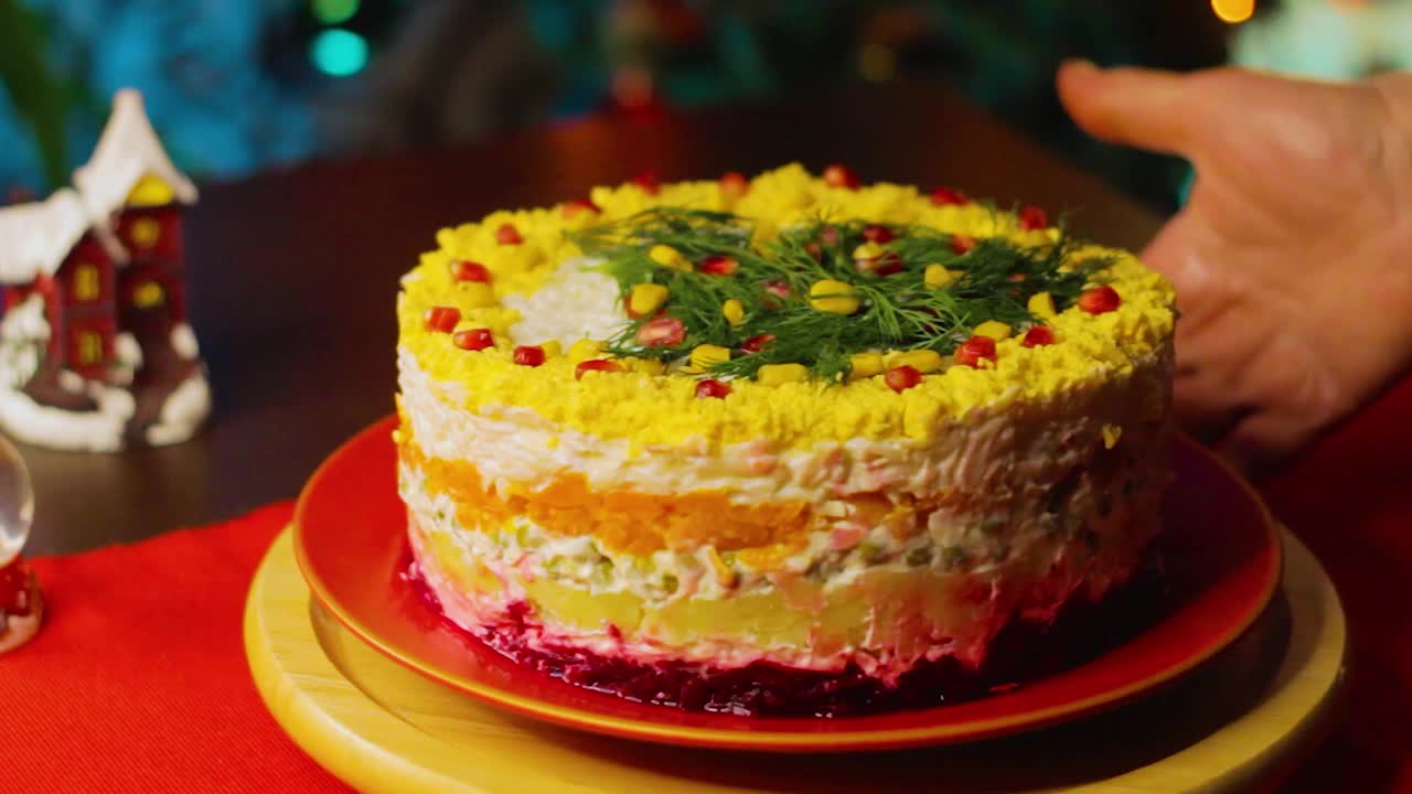 新年沙拉，新年概念蛋糕视频下载